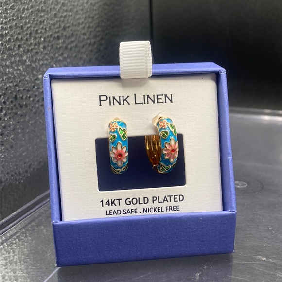 Pink Linen Jewelry - Pink Linen - Green and Pink Gold Plated Floral Earrings - New!!!